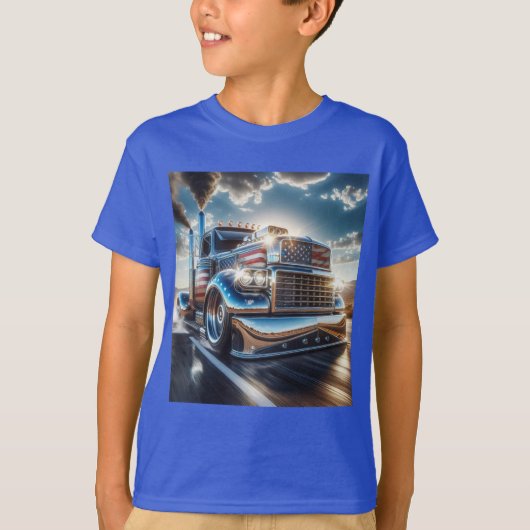 ナターシャ・アメリカによるアメリカ国旗を持つトラック Tシャツ (正面)