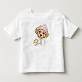ナターシャ・アメリカのピンクハットで子犬 トドラーTシャツ