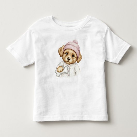 ナターシャ・アメリカのピンクハットで子犬 トドラーTシャツ (正面)