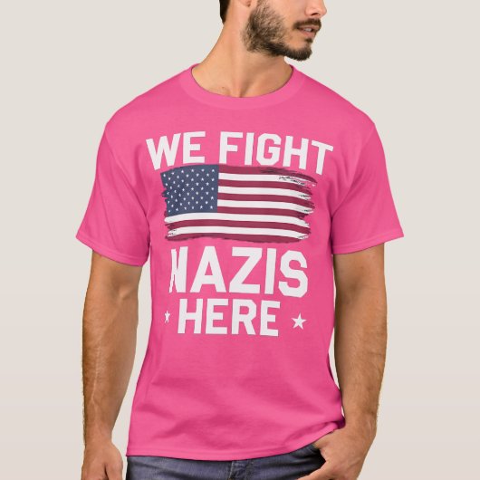 ナチスと戦う – アメリカ動揺して国旗 Tシャツ (正面)
