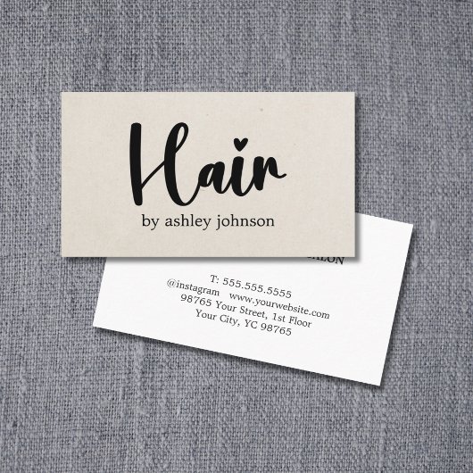 ナチュラエレガントルベージュはっきりしたハートヘアサロン 名刺