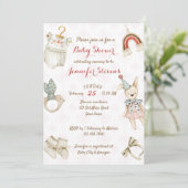 ナチュラルでアンティークなベビーおもちゃと服のベビーシャワー 招待状 (スタンド正面)