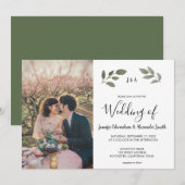 ナチュラルで植物をモチーフにしたイニシャル入りの写真 ウェディング 招待状 (正面/裏面)