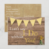 ナチュラルなひまわりとチェック柄のウェディングパーティーへの招待状 インビテーションポストカード (正面/裏面)