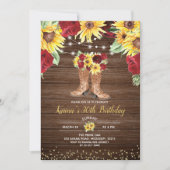 ナチュラルなひまわりとバラのブーツ 誕生日 招待状 (正面)