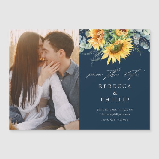 ナチュラルなひまわりとユーカリの結婚式 Save The Date マグネット招待状 (正面)