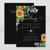 ナチュラルなひまわりとユーカリの葉のウェディング 招待状 (正面/裏面)