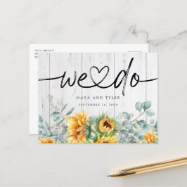 ナチュラルなひまわりとユーカリの「私たちはする」結婚式のSave the Date 案内ポストカード