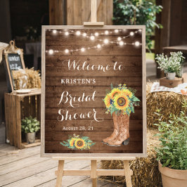 ナチュラルなひまわりと少女のブーツ ライト ブライダルシャワー ポスター