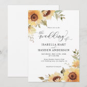 ナチュラルなひまわりと花緑のボヘミアンスタイルのウェディング 招待状 (正面/裏面)