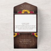 ナチュラルなひまわりと赤いバラのウェディングデザイン ストリングライト オールインワン招待状 (外側)