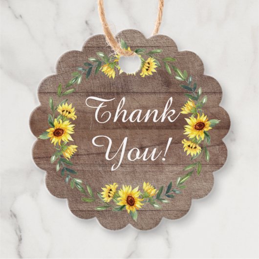 ナチュラルなひまわりのブライダルシャワーフェイバーのギフトタグ フェイバータグ (正面)