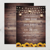 ナチュラルなひまわりのランタンとストリングライトのウェディング 招待状 (正面/裏面)