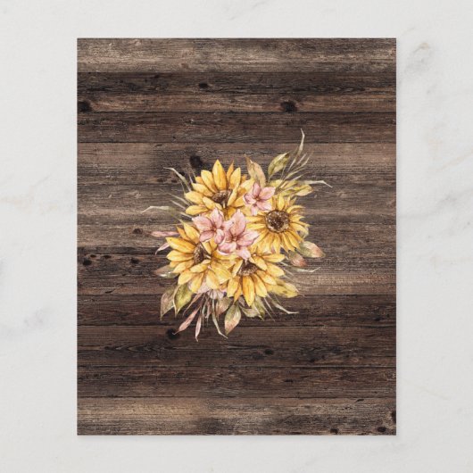 ナチュラルなひまわりの木製ウェディングシャワー招待状 (裏面)