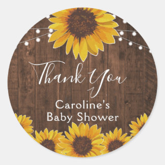 ナチュラルなひまわりストリングライト ウッドベイビーシャワー ラウンドシール