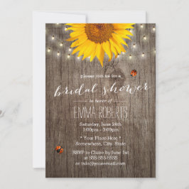 ナチュラルなひまわりストリングライト ウッド ブライダルシャワー 招待状