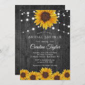 ナチュラルなひまわりストリングライト グレー ブライダルシャワー 招待状 (正面/裏面)