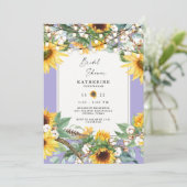ナチュラルなひまわりストリングライト ラベンダー ブライダル 招待状 (スタンド正面)