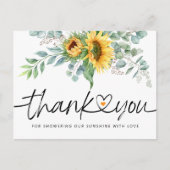 ナチュラルなひまわりユーカリのベイビーシャワー感謝カード ポストカード (正面)