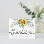 ナチュラルなひまわりユーカリのベイビーシャワー感謝カード ポストカード (スタンド正面)