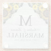 ナチュラルなひまわりレース木製 カップル ネーム ガラスコースター (裏面)