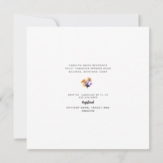 ナチュラルなひまわり写真結婚前お披露目会スクエア招待状 招待状 (裏面)