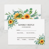ナチュラルなひまわり出欠確認 秋の色彩 招待状 (正面/裏面)