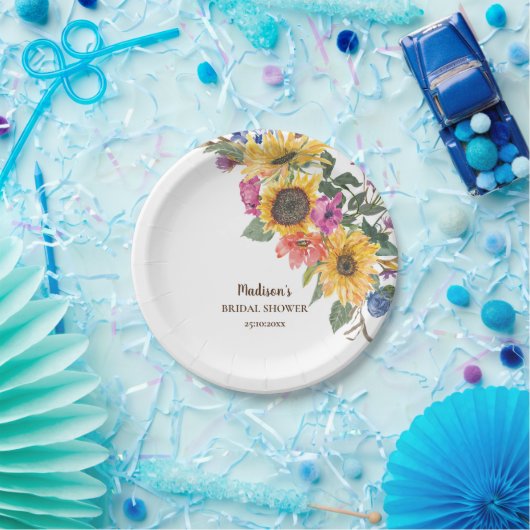 ナチュラルなひまわり水彩画のウェディングシャワー ペーパープレート (パーティー)