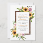 ナチュラルなひまわり、バラ & 木 | ブライダルシャワー 招待状 (正面)