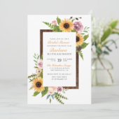 ナチュラルなひまわり、バラ & 木 | ブライダルシャワー 招待状 (スタンド正面)