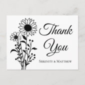 ナチュラルなひまわり フラワーのウェディング サンクス ポストカード (正面)