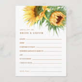 ナチュラルなひまわり ブライダルシャワーのアドバイス エンクロージャーカード (正面)