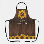 ナチュラルなひまわり モノグラム 木製 キッチン エプロン (正面)