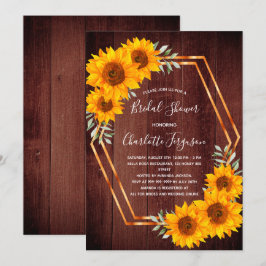 ナチュラルなひまわり 木製 幾何学的なウェディングシャワー 招待状