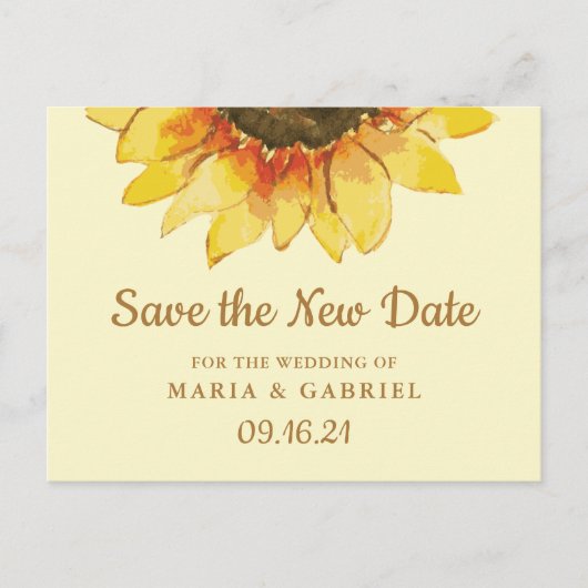 ナチュラルなひまわり 田舎の結婚式 新しい日程を保存 インビテーションポストカード (正面)