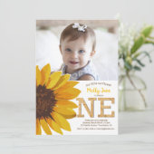 ナチュラルなひまわり 1歳の女の子の写真 招待状 (スタンド正面)