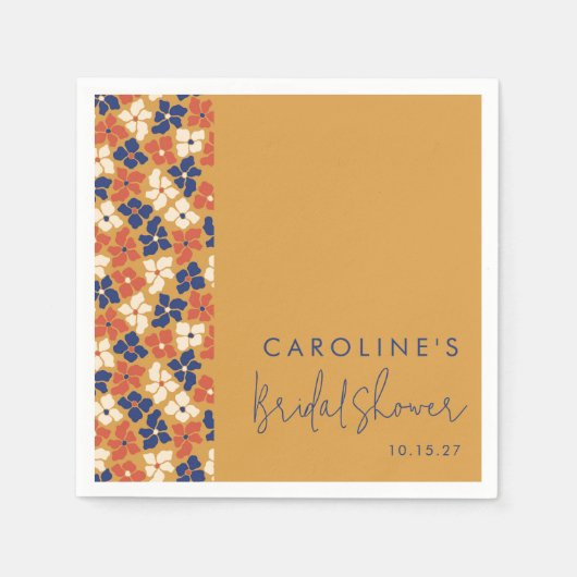 ナチュラルなアンティーク感とブルーの植物がテーマのカスタム ブライダルシャワー（田舎風のマスタードイ スタンダードカクテルナプキン (正面)