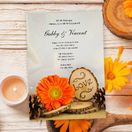 ナチュラルなオレンジ色のデイジー ウッドランドエンゲージメントパーティー 招待状