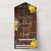 ナチュラルなカントリー sunflower 木製スクリプト結婚式 オールインワン招待状 (内側)