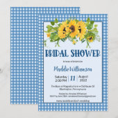 ナチュラルなギンガムチェックのひまわり カントリーウェディングシャワー 招待状 (正面/裏面)