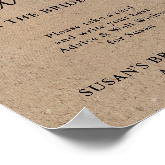 ナチュラルなクラフトスクリプトスタイルのウェディングシャワーアドバイス＆ウィッシュ ポスター (角)