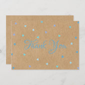 ナチュラルなクラフトブルーハートスクリプトサンクスカード サンキューカード (正面/裏面)