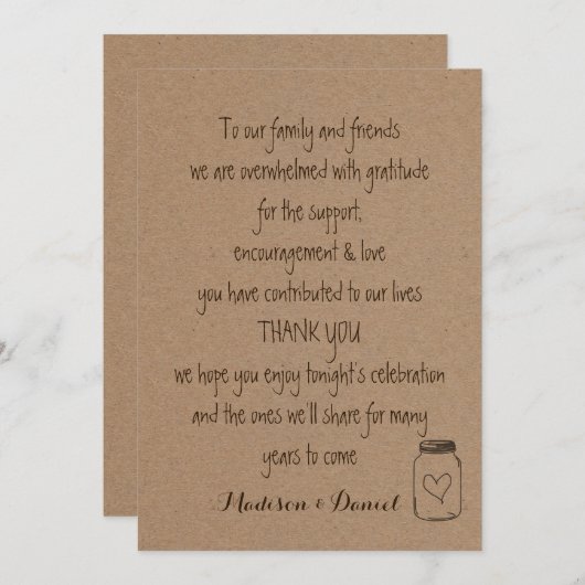 ナチュラルなクラフト紙のウェディングサンキューレター サンキューカード (正面/裏面)
