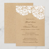 ナチュラルなクラフト紙のハイドランジア ブライダルシャワー 招待状 (正面/裏面)