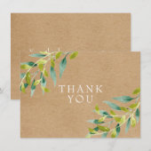 ナチュラルなクラフト紙のフレッシュ メドウ リーフ 感謝カード (正面/裏面)