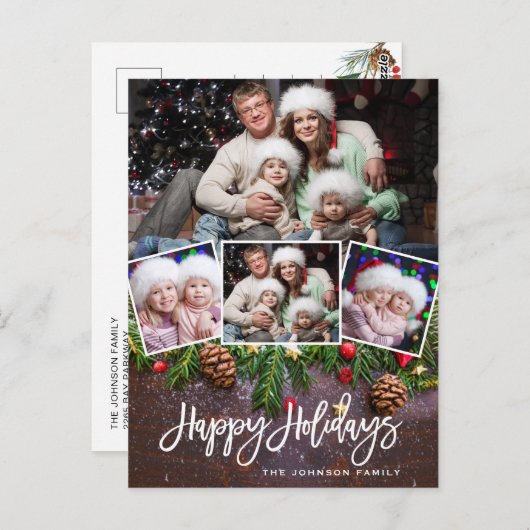 ナチュラルなクリスマス 松ぼっくり 4枚の写真 ポストカード (正面/裏面)