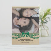 ナチュラルなグリーンのリボン＆ガーランド ホリデー フォト カード (スタンド正面)