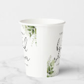ナチュラルなグリーン エレガント スクリプト ブライダル シャワー 紙コップ (右)