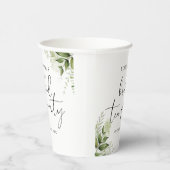 ナチュラルなグリーン エレガント スクリプト ブライダル ティーパーティー 紙コップ (右)