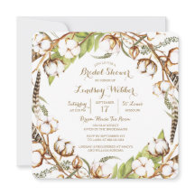 ナチュラルなコットンと羽毛のウェディングシャワー招待状